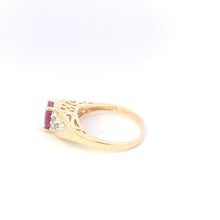 Load image into Gallery viewer, 14K Oval Ruby Diamond Cluster Engagement Ring Yellow Gold