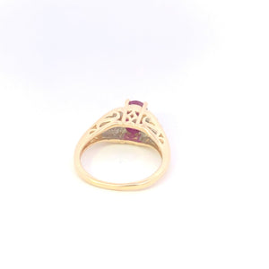 14K Oval Ruby Diamond Cluster Engagement Ring Yellow Gold