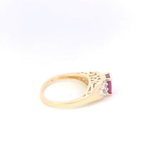 Load image into Gallery viewer, 14K Oval Ruby Diamond Cluster Engagement Ring Yellow Gold