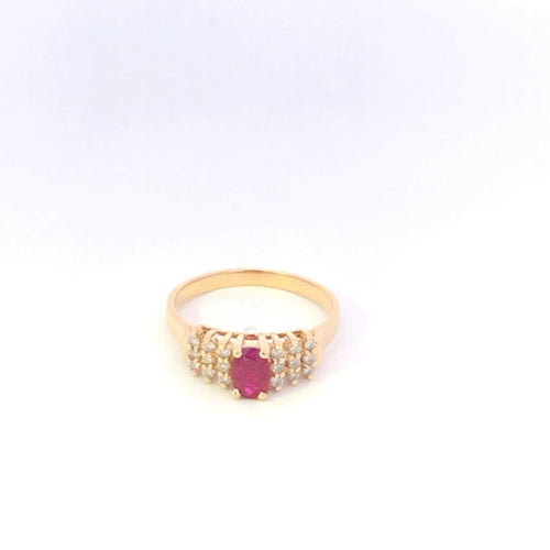 14K 0.57 Ctw Natural Ruby Diamond Vintage Ring Yellow Gold