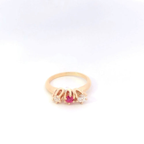 14K 0.69 Ctw Ruby Old European Cut Diamond Ring Yellow Gold
