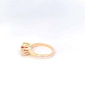 14K 0.69 Ctw Ruby Old European Cut Diamond Ring Yellow Gold