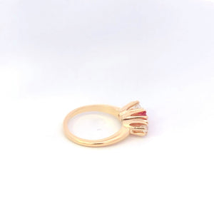 14K 0.69 Ctw Ruby Old European Cut Diamond Ring Yellow Gold