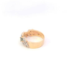 Load image into Gallery viewer, 14K Green Sapphire Diamond Vine Leaf Band Ring Yellow Gold