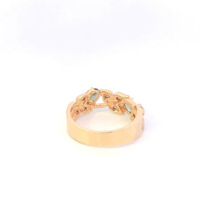 14K Green Sapphire Diamond Vine Leaf Band Ring Yellow Gold
