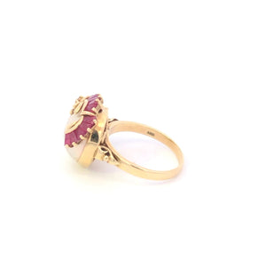 14K Pearl Ruby Diamond Cocktail Cluster Statement Ring Yellow Gold