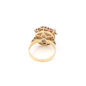 14K Pearl Ruby Diamond Cocktail Cluster Statement Ring Yellow Gold