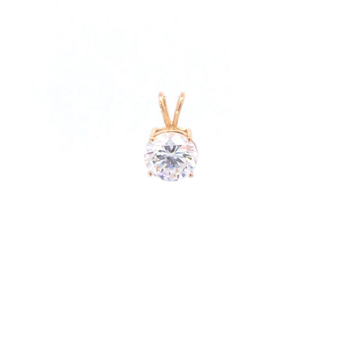 14K Round Vintage CZ Solitaire Classic Pendant Yellow Gold
