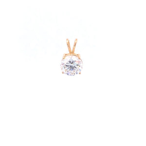 14K Round Vintage CZ Solitaire Classic Pendant Yellow Gold