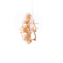 Load image into Gallery viewer, 14K Pearl Vintage Diamond Cluster Statement Earrings Yellow Gold