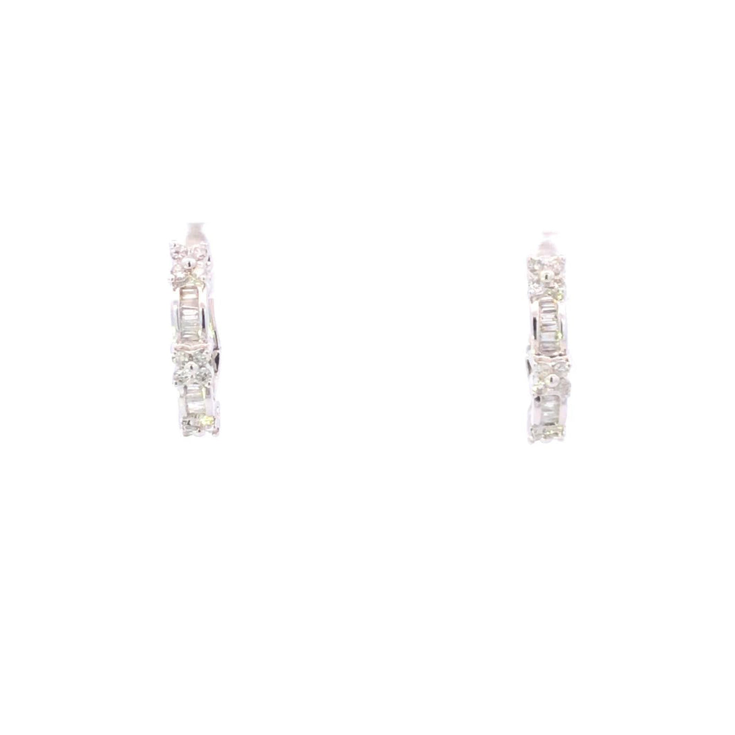 14K 1.28 Ctw Baguette Diamond Encrusted Hoop Earrings White Gold