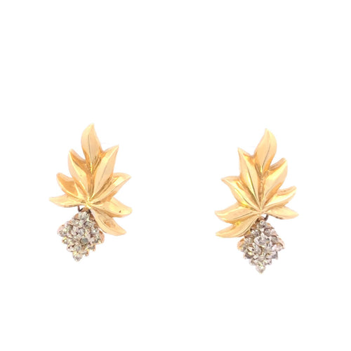 14K Squared Vintage Diamond Leaf Vine Dangle Earrings Yellow Gold