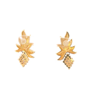 14K Squared Vintage Diamond Leaf Vine Dangle Earrings Yellow Gold