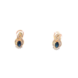 10K Oval Sapphire Diamond Vintage Statement Earrings Yellow Gold