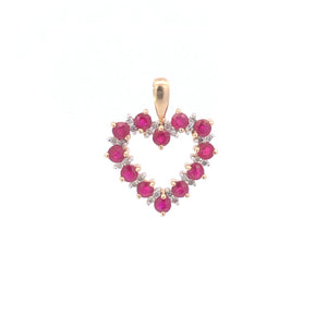 14K Classic Ruby Diamond Heart Vintage Love Pendant Yellow Gold