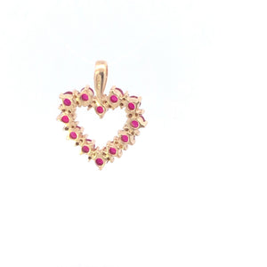 14K Classic Ruby Diamond Heart Vintage Love Pendant Yellow Gold