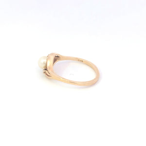 10K Pearl Diamond Accent Vintage Bypass Ring Yellow Gold