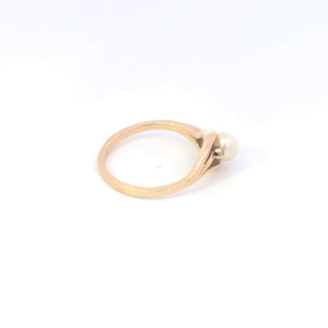 10K Pearl Diamond Accent Vintage Bypass Ring Yellow Gold