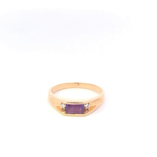 14K Squared Emerald Cut Amethyst Diamond Accent Ring Yellow Gold