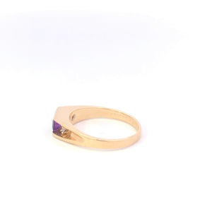 14K Squared Emerald Cut Amethyst Diamond Accent Ring Yellow Gold