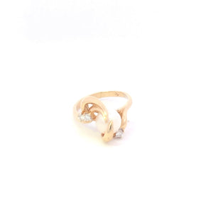 10K Pearl Diamond Accent Vintage Swirl Statement Ring Yellow Gold