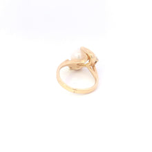 Load image into Gallery viewer, 10K Pearl Diamond Accent Vintage Swirl Statement Ring Yellow Gold