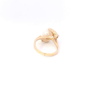 10K Pearl Diamond Accent Vintage Swirl Statement Ring Yellow Gold