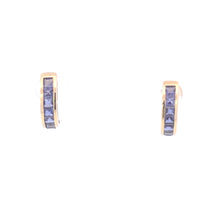 Load image into Gallery viewer, 10K Princess Tanzanite Squared Semi Hoop Curved Earrings Yellow Gold