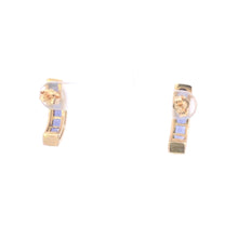 Load image into Gallery viewer, 10K Princess Tanzanite Squared Semi Hoop Curved Earrings Yellow Gold