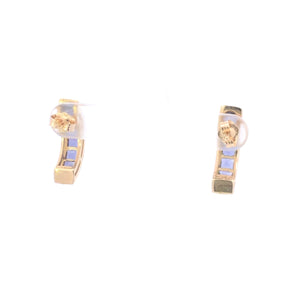 10K Princess Tanzanite Squared Semi Hoop Curved Earrings Yellow Gold