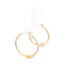 Load image into Gallery viewer, 10K 26.4mm Vintage Rose Flower Statement Hoop Earrings Yellow Gold