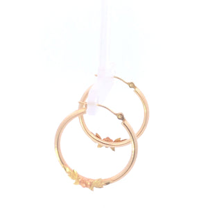 10K 26.4mm Vintage Rose Flower Statement Hoop Earrings Yellow Gold