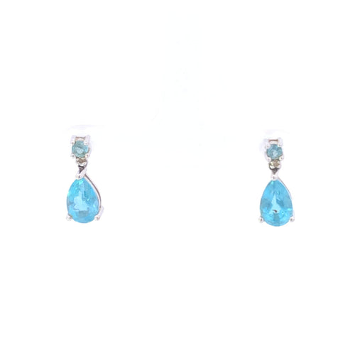 10K Pear Blue Topaz Diamond Accent Dangle Earrings White Gold