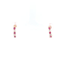 Load image into Gallery viewer, 10K Ruby CZ Accent Curved Semi Hoop Bar Earrings Yellow Gold