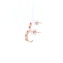 Load image into Gallery viewer, 10K Ruby CZ Accent Curved Semi Hoop Bar Earrings Yellow Gold