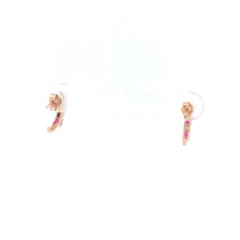 Load image into Gallery viewer, 10K Ruby CZ Accent Curved Semi Hoop Bar Earrings Yellow Gold