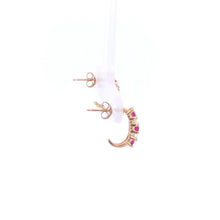 Load image into Gallery viewer, 10K Ruby CZ Accent Curved Semi Hoop Bar Earrings Yellow Gold