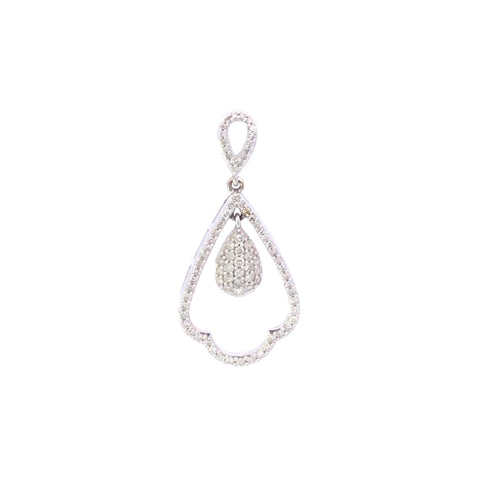 10K 0.75 Ctw Diamond Pear Scalloped Dangle Pendant White Gold