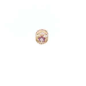 10K Ruby Filigree Diamond Flower Slide Bracelet Charm/Pendant Yellow Gold