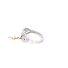 Load image into Gallery viewer, Sterling Silver 10k Gold Faith Cross Charm Wavy Religious Ring