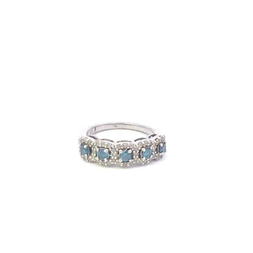 925 Blue & White Diamond Halo Statement Ring