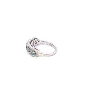 925 Blue & White Diamond Halo Statement Ring