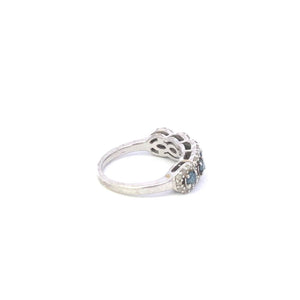 925 Blue & White Diamond Halo Statement Ring