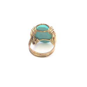 Gold Filled Oval Turquoise Cabochon Vintage Wire Wrap Ring