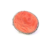 Load image into Gallery viewer, Sterling Silver Carved Coral Artemis Goddess Rope Trim Pendant/Pin