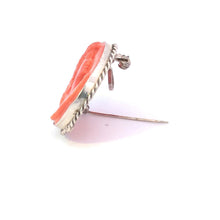 Load image into Gallery viewer, Sterling Silver Carved Coral Artemis Goddess Rope Trim Pendant/Pin