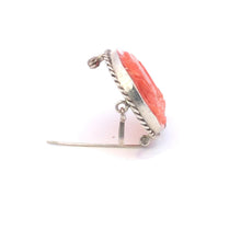 Load image into Gallery viewer, Sterling Silver Carved Coral Artemis Goddess Rope Trim Pendant/Pin