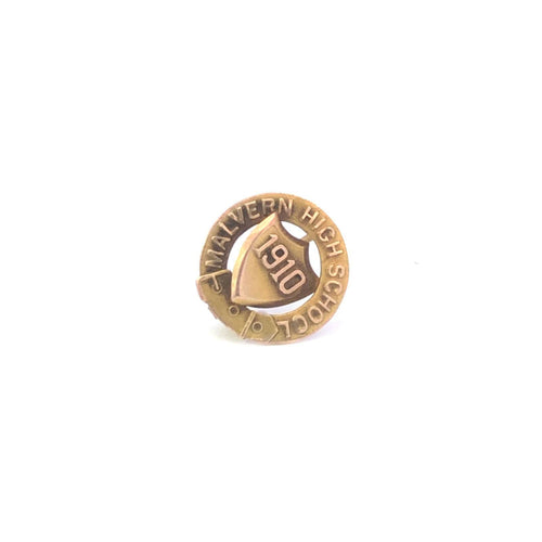 9K 1910 Malvern High School Round Lapel Pin/Brooch Yellow Gold