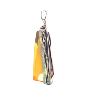 Sterling Silver Yellow Art Glass Southwestern Floral Triangle Pendant