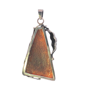 Sterling Silver Yellow Art Glass Southwestern Floral Triangle Pendant
